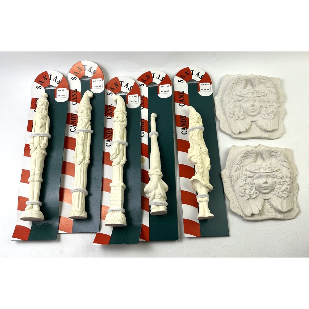 Lot of 2 Angels/Santas Candy Cane Christmas Decor Unpainted Resin Ready to Paint